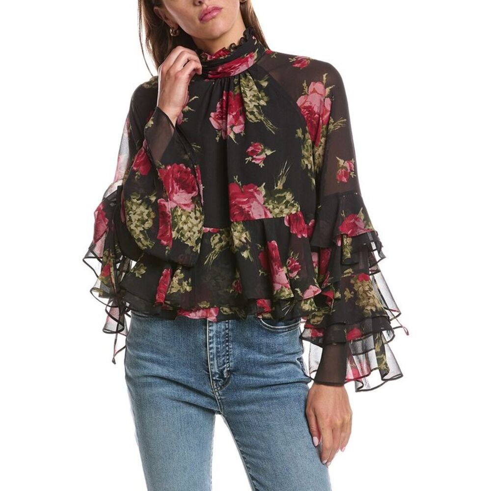 Cinq À Sept Womens  Baroque Roses Skylah Top, Black